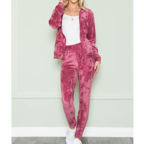 Zip Hoodie Velour Track Suit Set- Black 🖤 - Picture 11 of 11